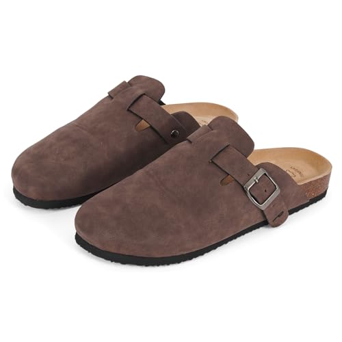 PERLETTI Sandalias Mujer Verano Cómodas Ligeras   Zapatillas de Estar por Casa con Suela Antideslizante   Sandalias de Vestir Planas Cerradas para Mujeres Plantilla en Cuero Auténtico (Marrón, 37)