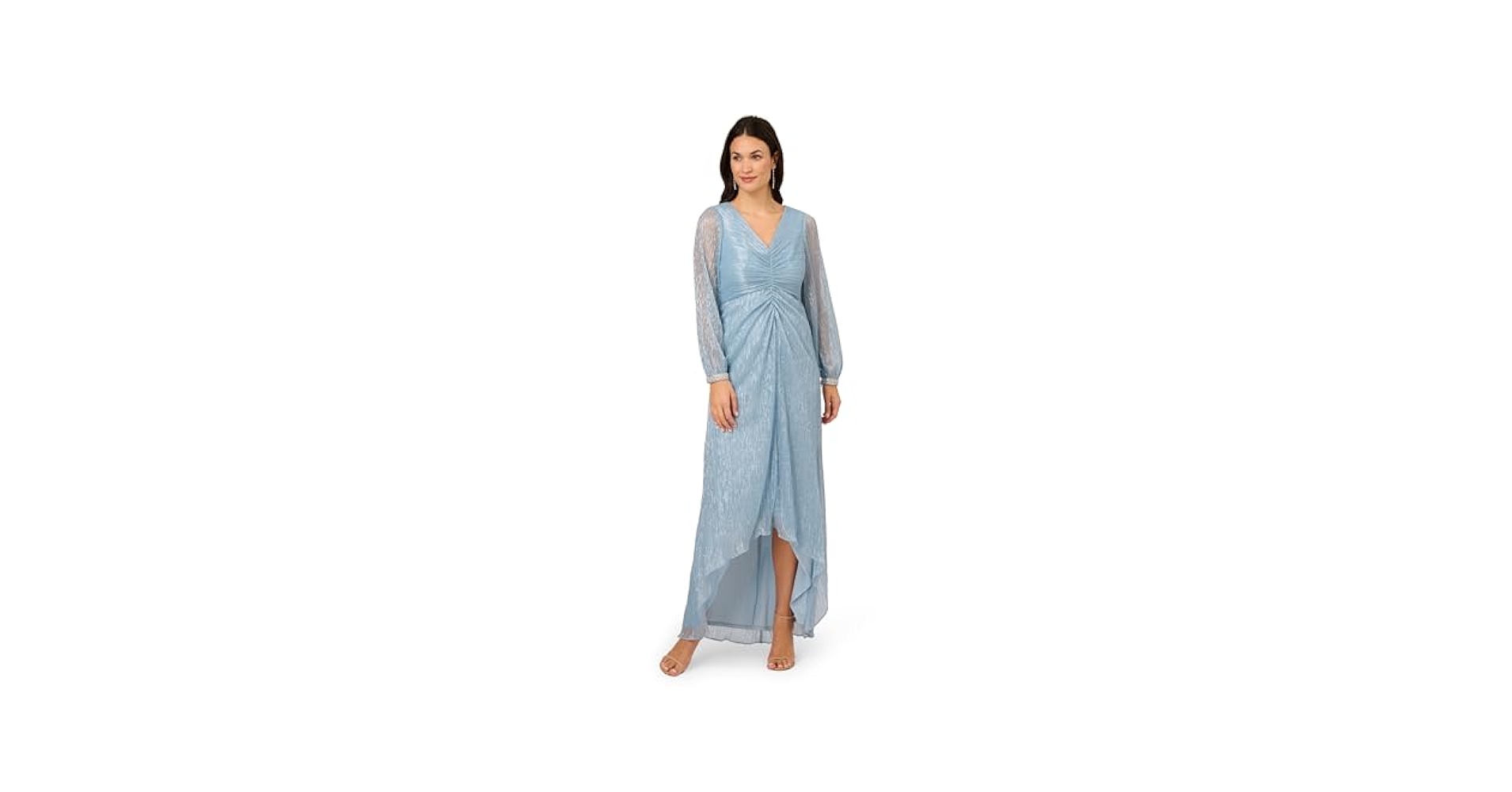 【海外限定】AdriannaPapell ガウン☆Blue Crinkle Chiffon Flor Amazon.com: Adrianna Papell Women's Crinkle Metallic Gown