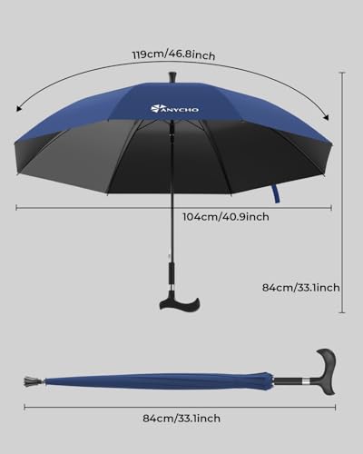 Image of ANYCHO Walking Cane Umbrella for Rain, Thick Double-Branch Umbrella for Elderly with Auto Open, Outdoor Hiking and Mountain Climbing