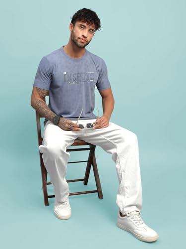 Image of Lux Nitro Men's Cloud Burst Printed Half Sleeve T-Shirt | Cotton Blend Round Neck Tee | Regular Fit Casual Wear