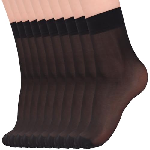 10 Pairs Ankle Socks for Women 20D Sheer Soft Tight Nylon Hosiery with Reinforced Toe