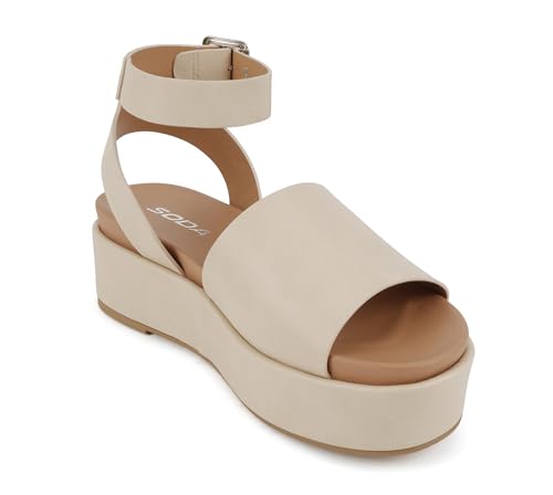 Soda “Magic” ~ Women Round Toe Single Band Platform Sandal with Adjustable Ankle Strap (Beige Pu, us_Footwear_Size_System, Adult, Women, Numeric, Medium, 11.0) by Soda - Used condition - Image 5