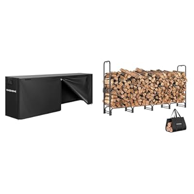 VIVOHOME 8ft Waterproof Log Rack Cover, Heavy Duty 600D Oxford Outdoor Firewood Storage Cover with VIVOHOME 8ft Firewood Rack Outdoor, Heavy Duty Adjustable Log Holder