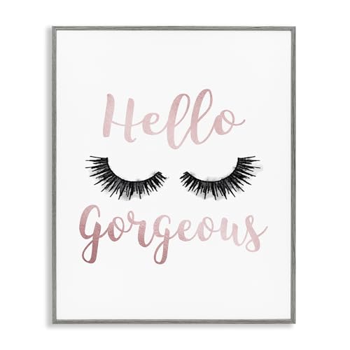 Image of Stupell Industries Hello Gorgeous Black Eyelashes Typography Grey Framed Wall Art, 16 x 20, Design by Artist Amanda Greenwood
