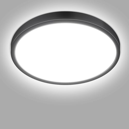 hepside Bathroom Light, 3000K/4000K/6500K 3 Color Temperature LED Ceiling Light, 15W 1500LM, IP54 Waterproof, Round, Small, Modern, Flush Ceiling Light for Bathroom, Kitchen, Bedroom, Black