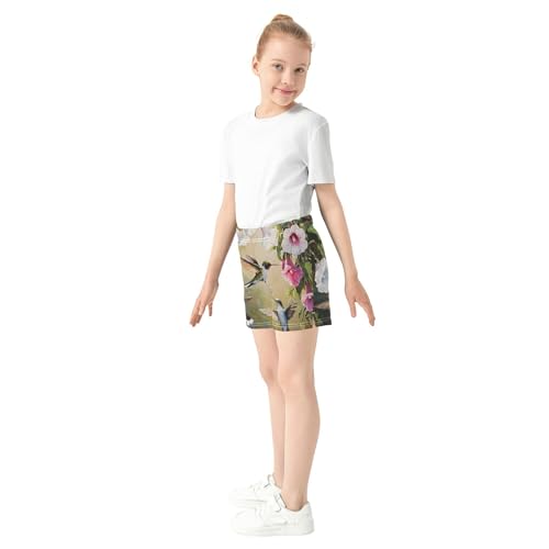 Girls Lounge Shorts Floral Hummingbird Print Soft Summer Athletic Pajama Shorts Kids Teens Lounge Activewear, X-Small4