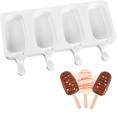 Image of MoldBerry 4 Cavity Big Oval Silicone Cakesicle Mould | Silicone Ice Cream Mould | Chocolate Cakesicle & Popsicle Mold | Food-Grade BPA Free | Reusable Non-Stick Popsicle Mold (Multicolor, Pack of 1)
