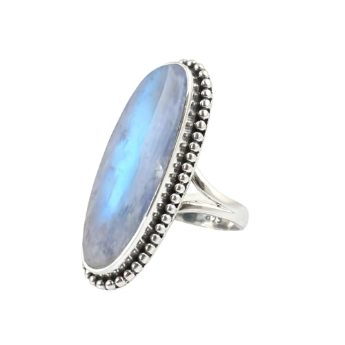 NKG Rainbow Moonstone Gemstone Ring 925 Sterling Silver Handmade Ring For Women Wedding Gift For Her Large Stone Jewelry Bue Flash Moonstone Ring