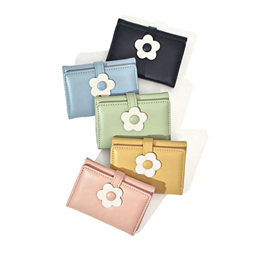 VOSAREA Korean Style Green PU Change Purse for Flower Pattern Compact Trifold Wallet for Card Holder Coin Bag Lightweight and Easy Clean Student Wallet for Travel and Daily Use3