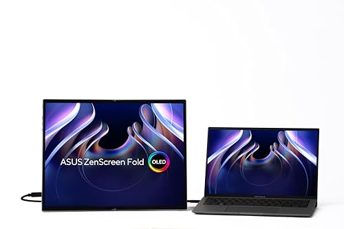 Image of ASUS ZenScreen Fold MQ17QH 17.3 Portable Monitor, Quad HD OLED (2560 x 1920), HDMI, Two USB-C, Built-in Foldable Stand, 100purcent DCI-P3, Silver