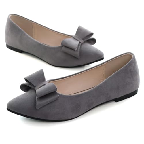Stunner Womens Suede Flats Fashion Bowknot Ballet Flats Pointed Toe Soft Dress Shoes3