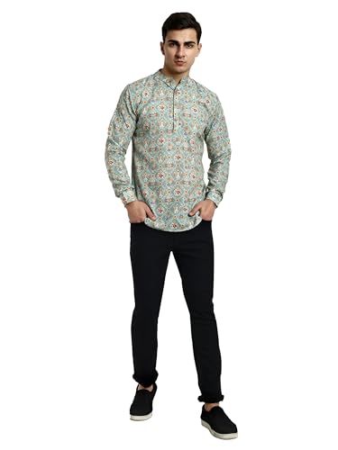 Image of Vardha Men's Cotton Printed Short Kurta with Comfortable Fit and Simple Style and Regular Look | Kurta for Men