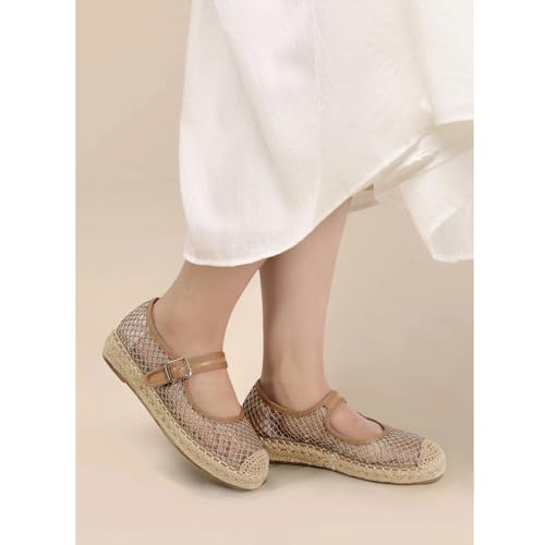 SOVANYOU Mary Jane Espadrilles for Women Round Toe Mary Jane Flats Platform Woven Outsole Ballet Flat with Buckle4