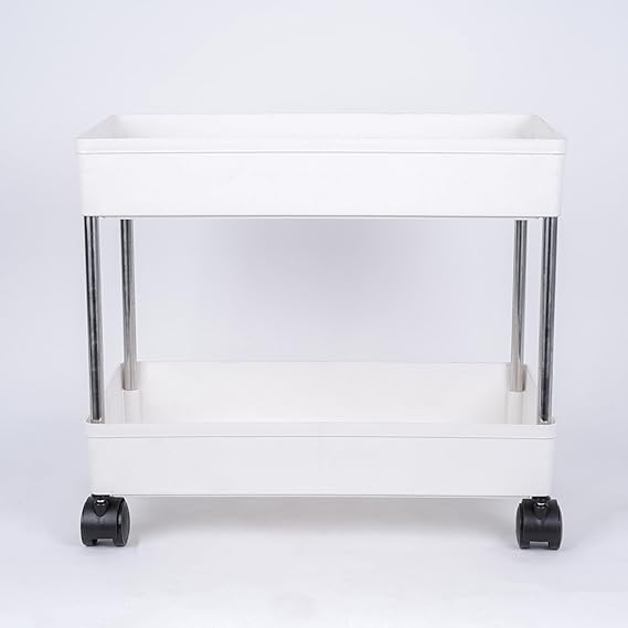 Image of Multipurpose 2-Tier Storage Shelf, Storage Rack with Wheels, Storage Organizer Cart for Kitchen, Pantry Closet, Bedroom, Bathroom(2 Layer, White)