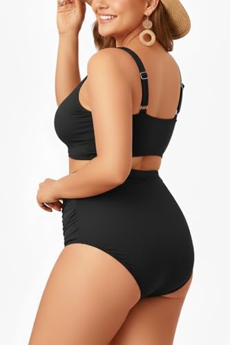 Holipick Two Piece Plus Size Swimsuits for Women High Waisted Bikini Tummy Control Bathing Suits Twist Front Swimwear3