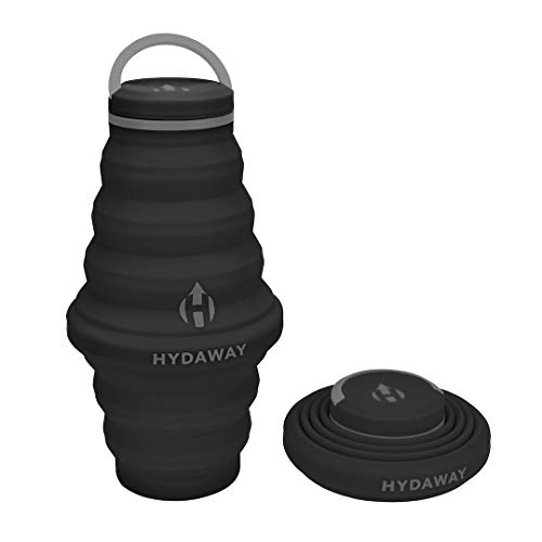 HYDAWAY Collapsible Water Bottle, 25oz Cap Lid | Ultra-Packable, Travel-Friendly, Food-Grade Silicone (Midnight)