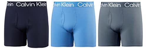 Calvin Klein Mens 3 Pack Micro Rib Boxer Brief (as1, alpha, l, regular, regular, Shoreline/Light Blue/Grey, Large)