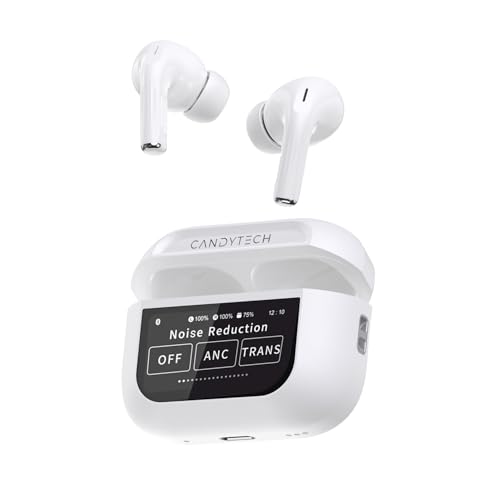 Image of Candytech AirSpace Screen TWS with 13mm Drivers, ANC Ear Buds 32dB, up to 50H Playtime TWS Ear Buds, Type-C Fast Charging, BT v5.4, True Wireless Earbuds, Transparency & EQ Mode (White)