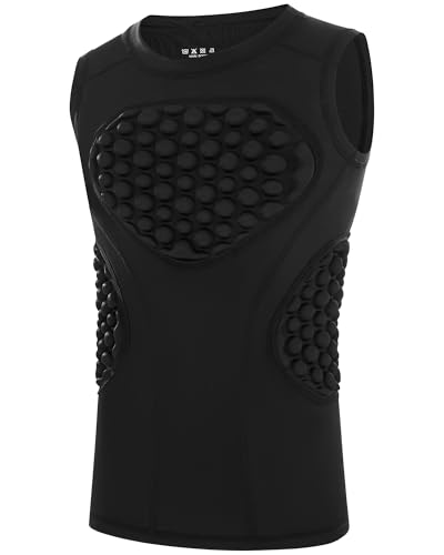 Runhit Youth Boys Baseball Heart Guard Padded Compression Shirt Quick Dry Rib Sternum Chest Protector for Softball Football Lacrosse Black M