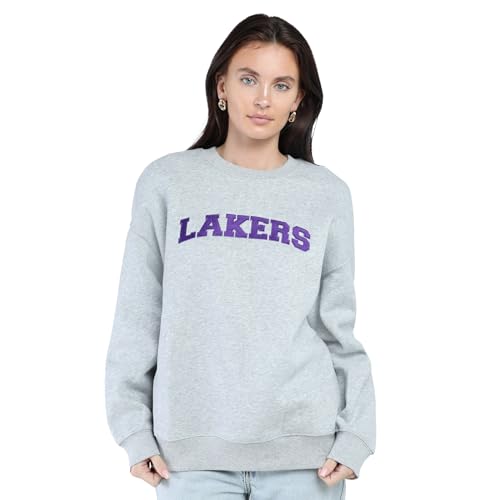 Hype & Vice Womens NBA Officially Licensed Los Angeles Lakers Offside Crewneck Sweatshirt Pullover - Grey L