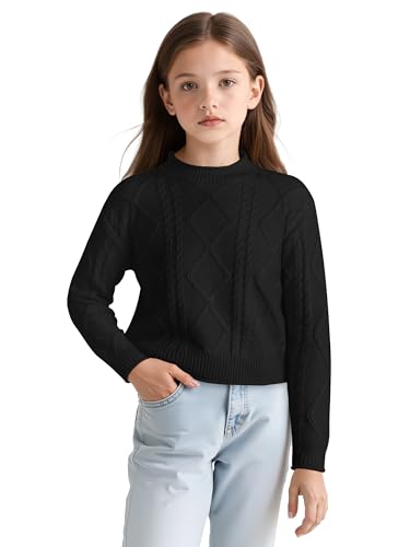 Girls' Cable Knit Pullover Sweaters Turtleneck Long Sleeve Warm Sweater for Teen Girls 5-14Y3