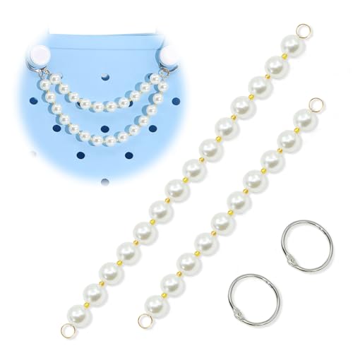 QTKJ 2 Pcs Pearls Charm For Bogg Bag Accessories, Purse Strap Extender, Purse Chains For Women Rubber Beach Bag Tote Handbag Crossbody Shoulder Decoration, With Metal Buckle