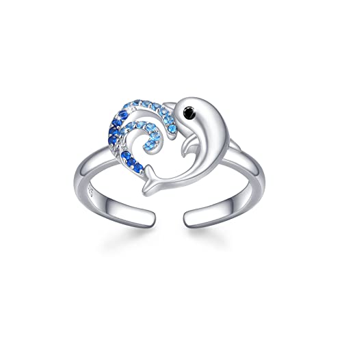 Delfine Ring 925 Sterling Silber Verstellbare Tier Delfin Ring Delfin Schmuck Tier Abschlussgeschenk für Damen Mädchen Freund