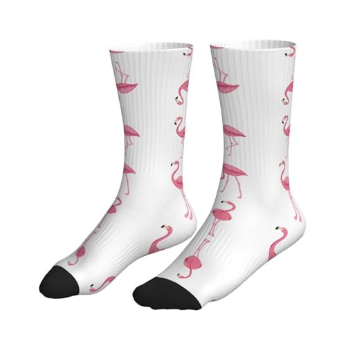 Flamingos On White Athletic Socks Sport Running Calf Socks Performance Breathable Socks For Men Women3