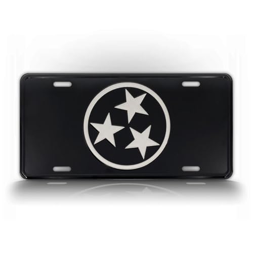 Tennessee Flag Silhouette License Plate TN Silver Flag Embossed Auto Tag