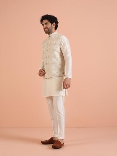 Image of Kisah Men's Silk Blend Textured Nehru Jacket Regular Fit | Designer Ethnic Layering | Wedding & Occasion Wear
