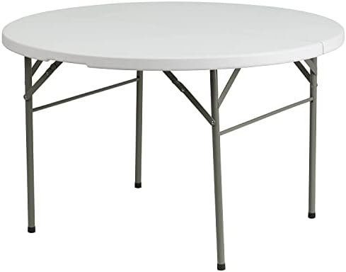 Flash Furniture 4-Foot Round Bi-Fold Granite White Plastic Banquet and Event Folding Table with Carrying Handle