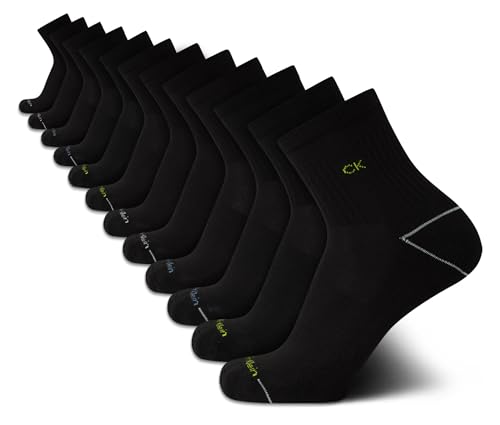 Calvin Klein Mens High Quarter Socks - 12 Pack Breathable Cushioned Athletic Performance Crew Socks for Men (Sizes: 7-12)