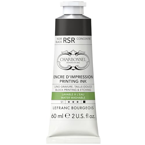 Lefranc Bourgeois 301511 Charbonnel, inchiostro per stampa rame lavabile all'acqua con eccellente resistenza alla luce, vegano, 100% privo di solventi, tubo da 60 ml, nero RSR
