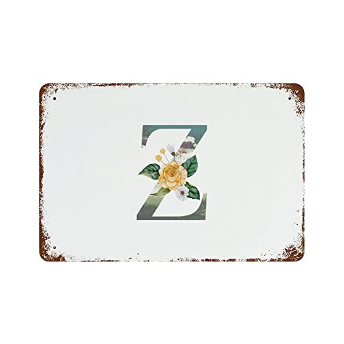 Panneau en métal monogramme floral Z alphabet rétro mural