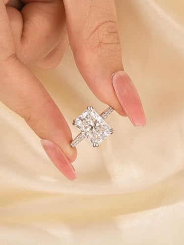4.5 Carat Radiant Cut Lab Created Moissanite Engagement Ring for Women, D Color VVS1 Sterling Silver Promise Ring with Pavé Band4