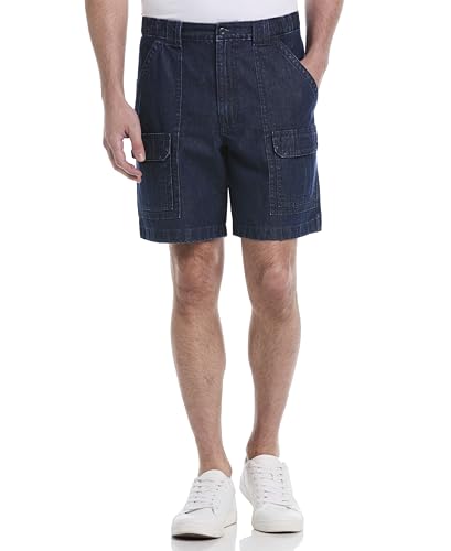 Savane Men's Hiking Cotton Cargo Shorts with Tech Pocket (Available in Big and Tall), Denim, 36