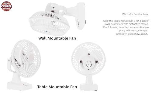 Image of STARVIN Wall Mounted Fan High Speed Wall Fan for Home & Kitchen Compact Size,Adjustable Tilt,Low Noise Small Wall Fan for Office, Shop & Utility Area - EVTS (6 inch wall table white, 6 inch)