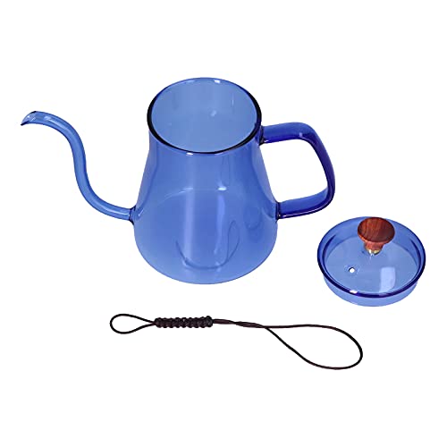 Restokki Long Spout Kettle Glass Coffee Pot, Large Capacity Heat Resistant Easy to Clean Glass Coffee Pot Black (Blue)