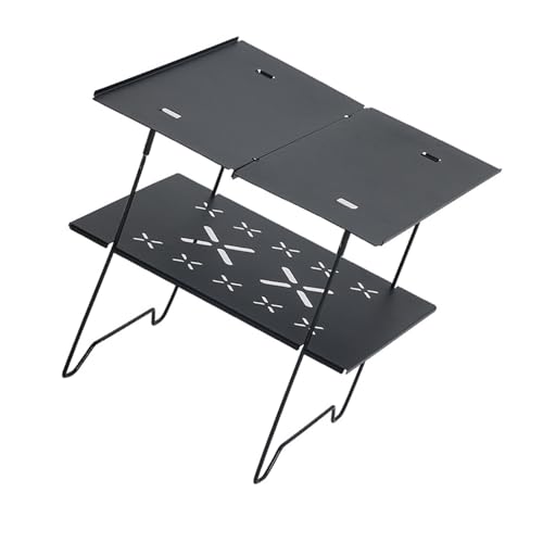 Psdndeww Mesa de aluminio de doble capa para camping, picnic, mesa portátil, mesa de camping, mesa de playa, mesa de camping plegable doble