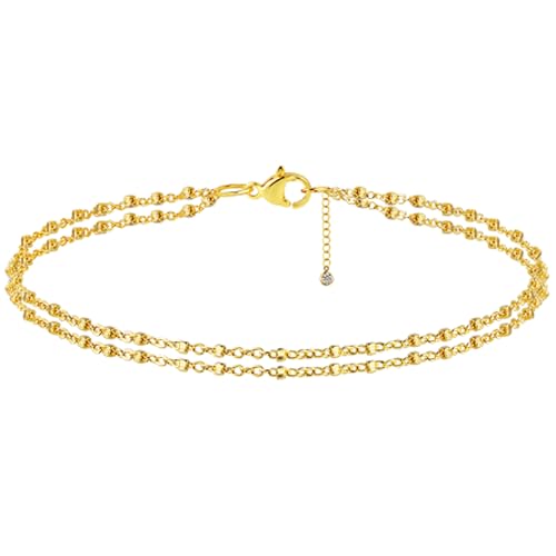 Image of Rotnso Anklets for Women 14K Gold Silver Plated Ankle Bracelets Trendy Waterproof Boho Anklets Set Adjustable Dainty Cute Diamond Beaded Heart Non Tarnish Summer Beach Jewelry Gift