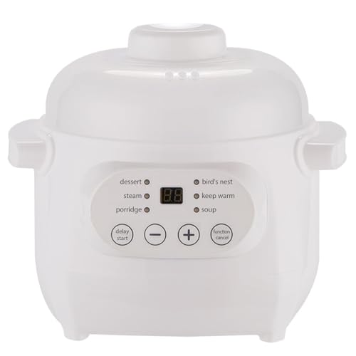 Tissting Slow Cooker, 1L Electric Stew Pot Ceramic 220V 200W Small Liner Versatile Pot with 6 Cooking Modes Timer Reservation Warm Keeping, White Kitchen Food Steamer for Porridge Rice Soup