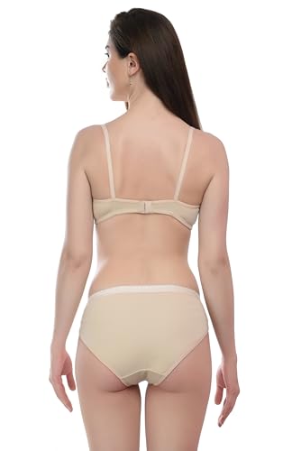 Image of Women's Cotton Blend Lingerie Set - Non-Wired Padded Bra with Mid-Waist Hipster Panty (Comfort Fit