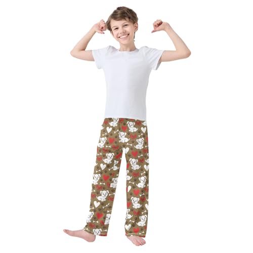 Dog Paw Print Love Boys Long Pants Soft Trousers Elastic Waist Kids Lounge Bottoms with Pockets S-XL2