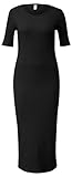 Langarm QS Damen 2143508 Maxi Kleid mit Rippstruktur, Schwarz, X-Small