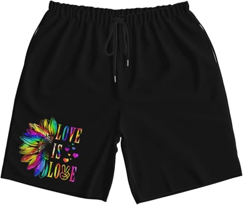 LGBT Gay Pride Rainbow Sunflower Love is Love Mens Swim Trunks Quick Dry Board Shorts 7