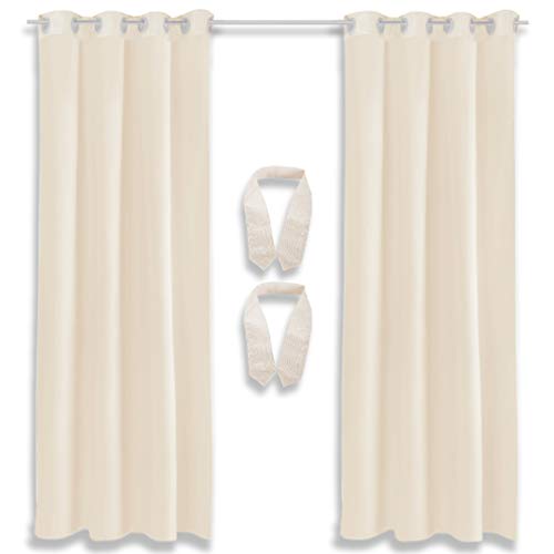 Bestlivings Lot de 2 rideaux décoratifs à œillets avec embrasses et crochets, 140 x 145 cm, Polyester, Beige - crème., 140 x 245 cm