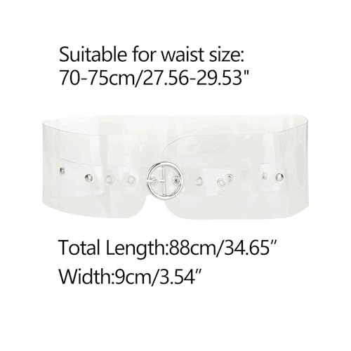 Women Clear Waist Belts, Wide Transparent Round Buckle PVC Waistband Belt for Dress3