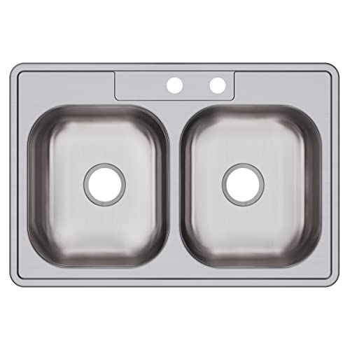 Image of Dayton Stainless Steel 33 inch x 22 inch x 6-9 /16 inch, MR2-Hole Equal Double Bowl Drop-in Sink
