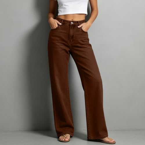 Womens Straight Leg Jeans High Waisted Wide Leg Denim Pants Fall Trousers - image 2
