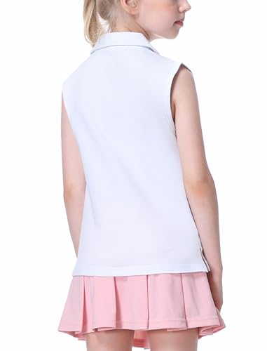 Image of EXARUS Girls Golf Polo Tennis Shirts Sleeveless Kids V-Neck Tank Tops | Equestrian UPF 50+ Quick Dry Clothes